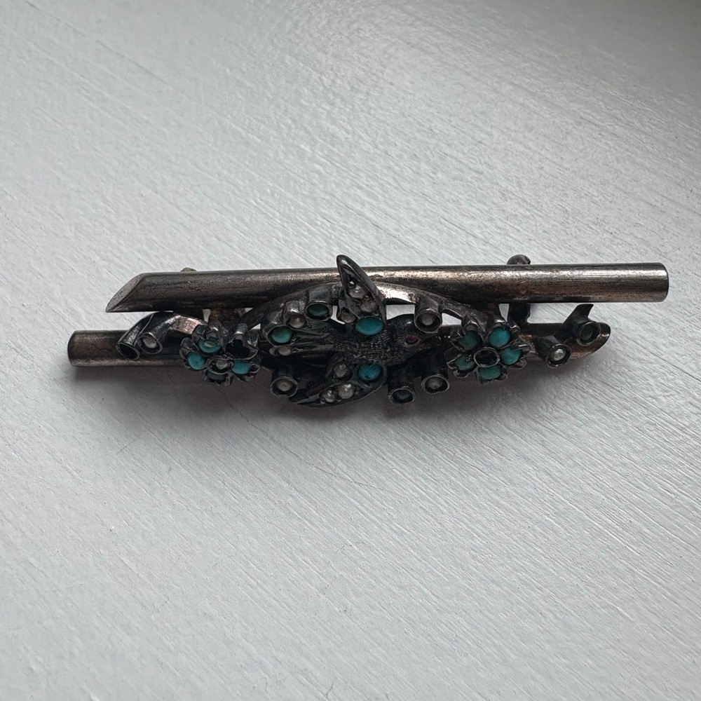 Vintage Silver Brooch with Turquoise Accents